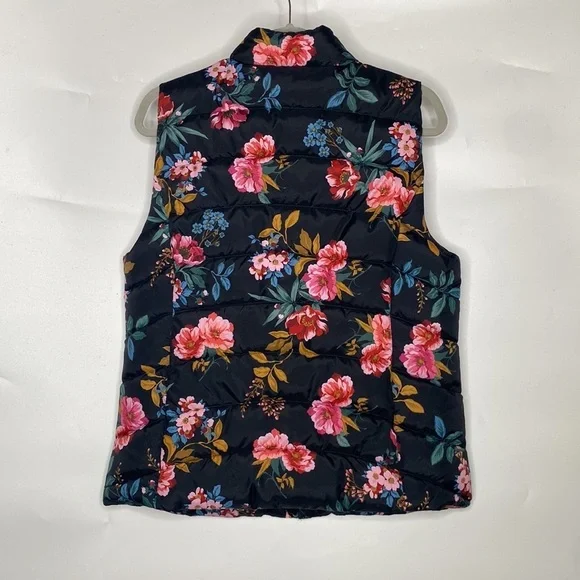 Loft Women's Blue & Pink Floral Print Sleeveless Puffer Vest Casual size Medium - Picture 9 of 9